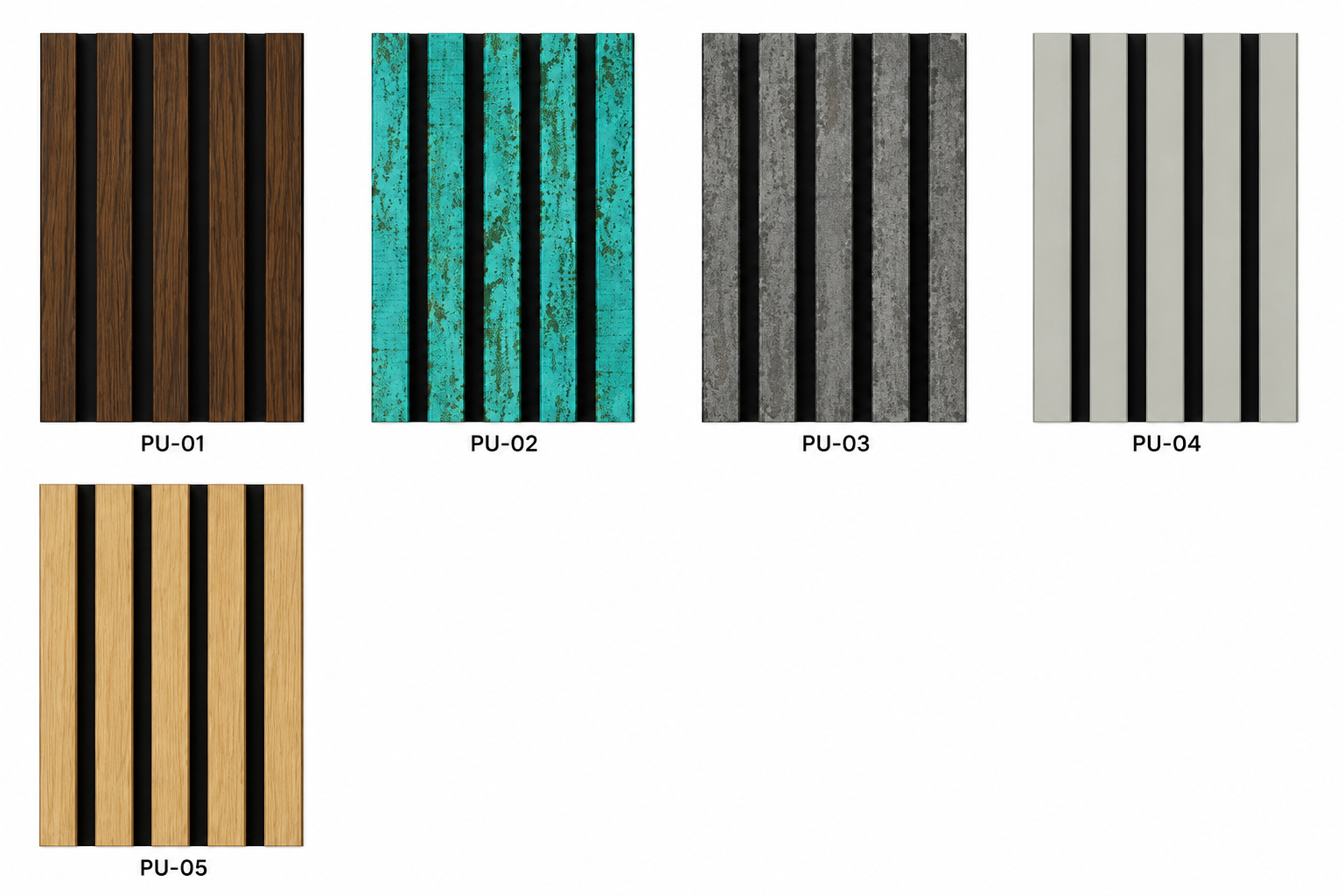 PU Paper wooden slat acoustic panel — full finish range